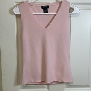 City silk stretch, sleeveless V-neck sweater size small pink